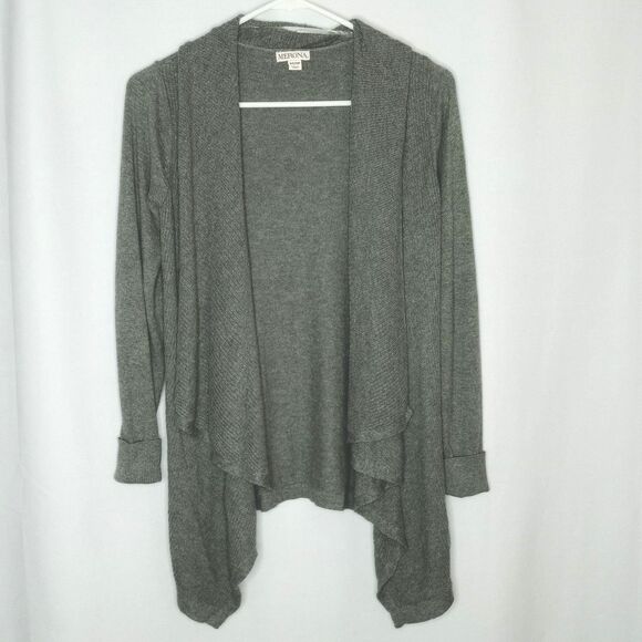 Merona Open Ribbed Knit Cardigan Sweater Lightweight Long Sleeve Gray Womens XS - Picture 1 of 4